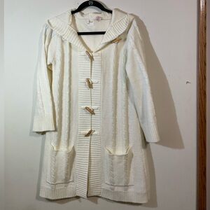 Tarni Long Hooded Cardigan sweater‎ Women Medium Cream toggle buttons